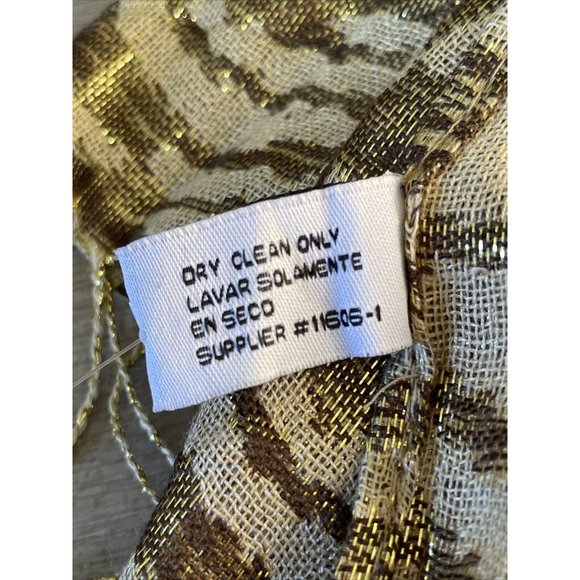 ANIMAL PRINT Scarf Brown Gold Metallic Fringe Wrap Shawl Zebra Viscose New - Picture 2 of 11